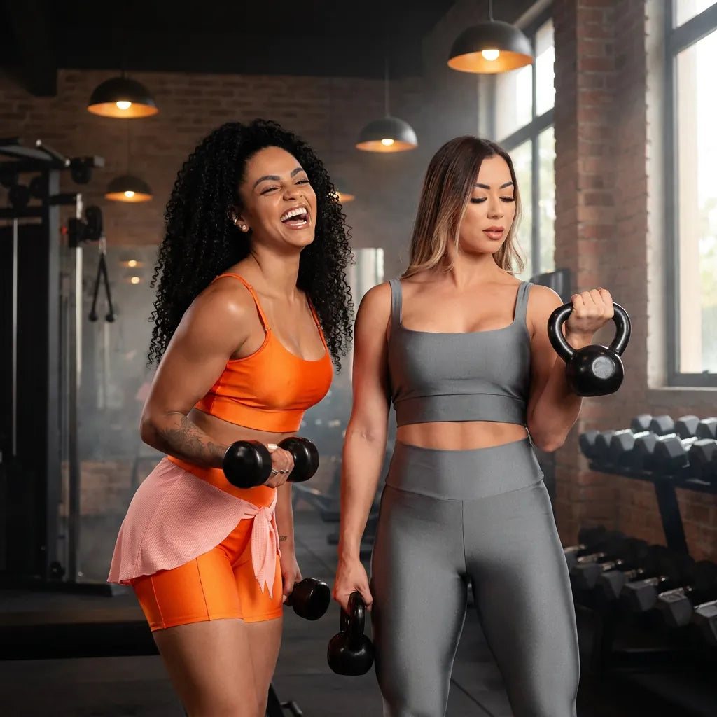 Duas modelos treinando com conjuntos CDG na academia